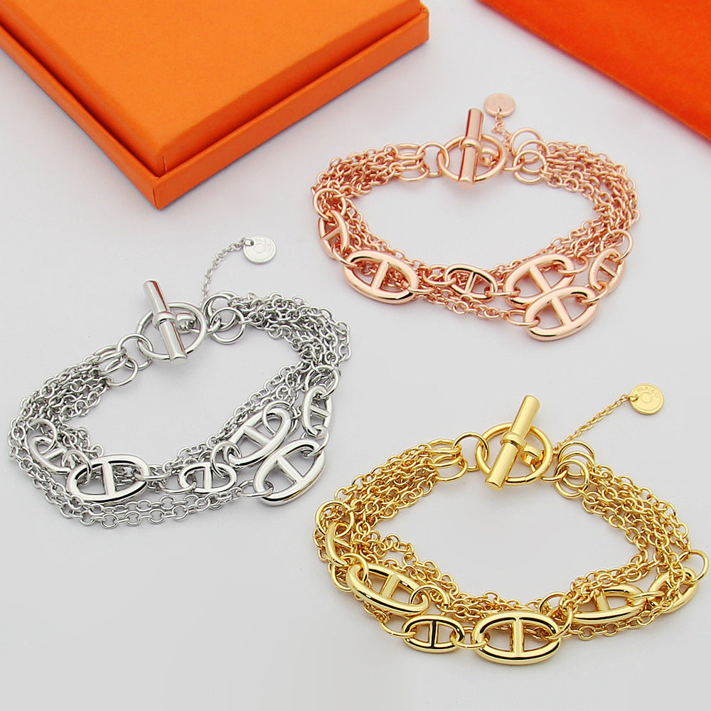 HEM85 Fashion Stainless Steel 20CM Color Bracelet Gold Silver Color Bracelet Bangle Bague Femme for Woman Gift