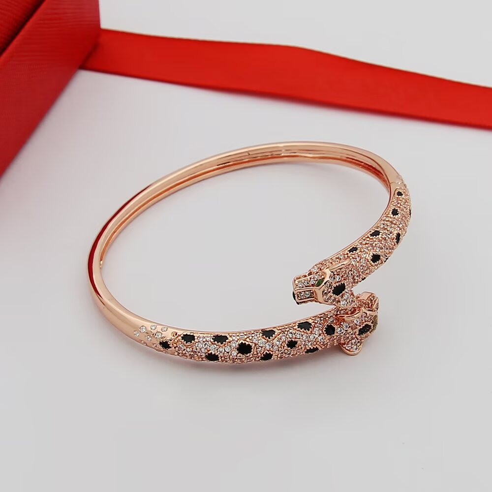 CREM230 Designer bracelets classic Miniature leopard half-diamond open bracelet couple leopard head with diamond bracelet