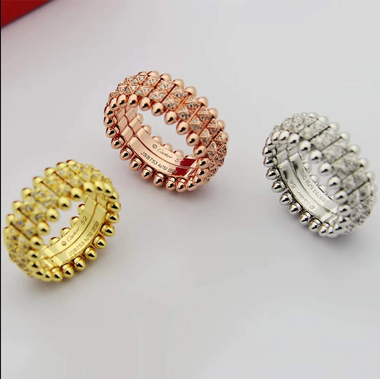 CREM221 Hot Sale Fashion Love 2Row Nail Rings for Women Men Jewelry Couples Cubic Zirconia Wedding Rings Bague Femme
