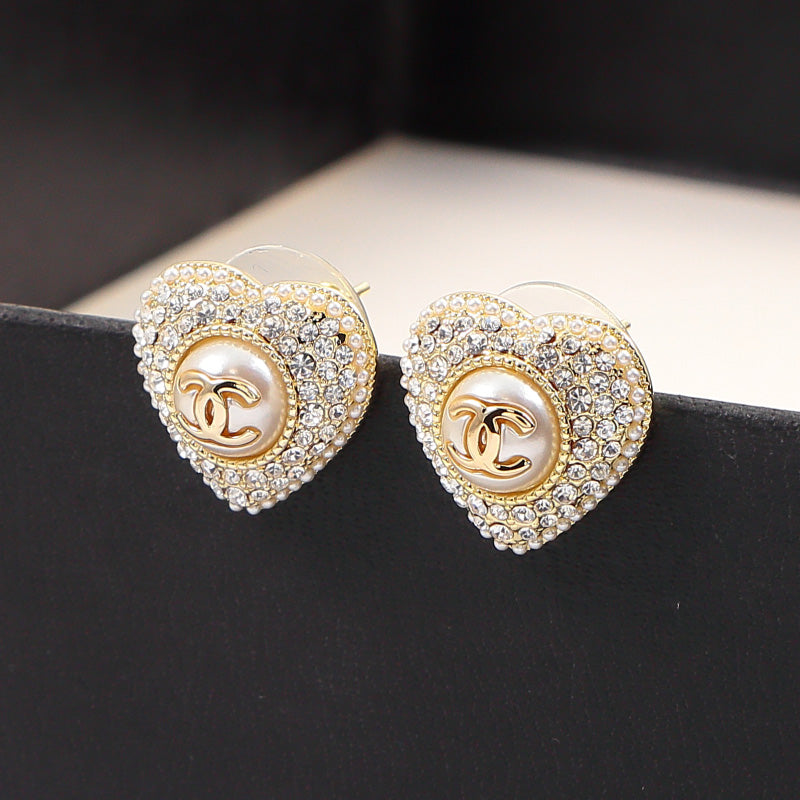 CEM193 Classic Full Diamond Earring Designer 18K Gold Cubic Pearl Pendant Stud Earring Women Mens Love Promise Jewelry