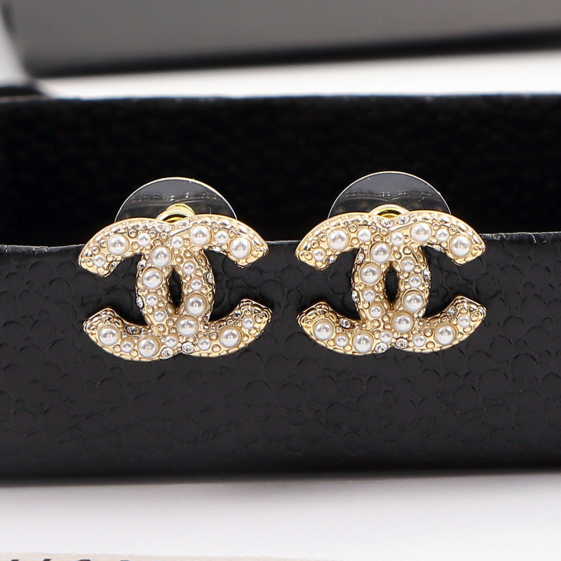 CEM191 Classic Titanium Steel Earring Designer 18K Gold Cubic Pearl Pendant Stud Earring Women Mens Love Promise Jewelry