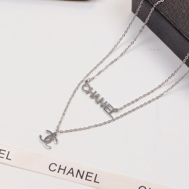 NE123 Fashion Brand Titanium Steel Jewelry Design Letter Necklace beautiful For Women Necklace