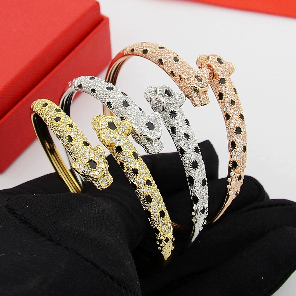 CREM235 Designer bracelets classic Miniature leopard half-diamond open bracelet couple leopard head with diamond bracelet