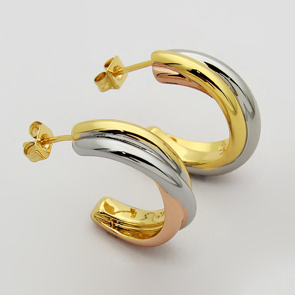 CREM212 New Arrive Fashion Hot Sale Three-color Three-ring C-shaped Earring for Woman Jewelry To Choose Gift