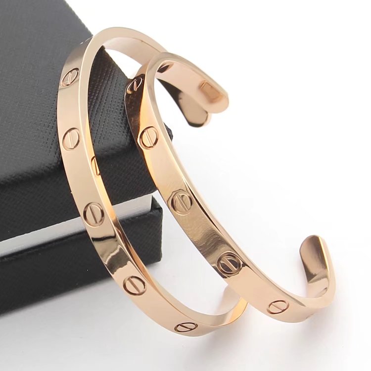 CAR2 New Fashion Titanium steel silver rose gold color bracelet bangle beautiful for Women men Couples Cubic Zirconia gift