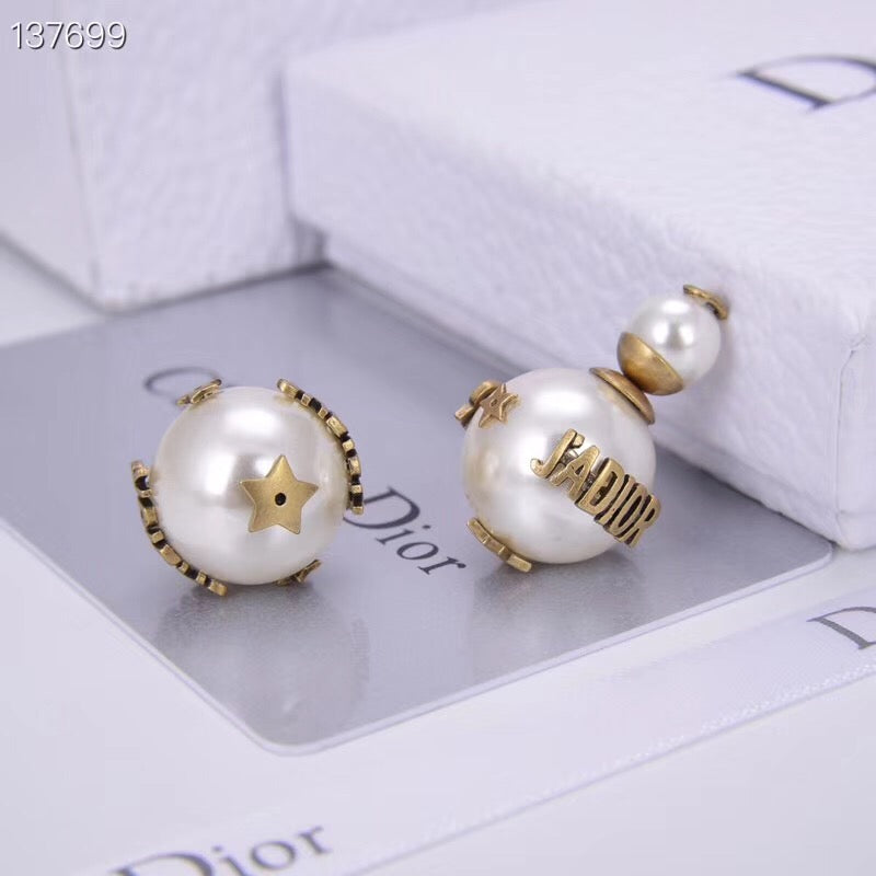 DR-35 New Fashion Brand Stainless Steel Jewelry Design White Round Beads Stud Earring For Women Gold Earrings