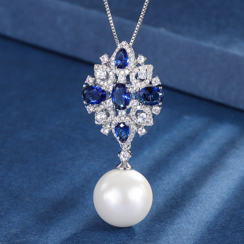 DEM76 new arrive white bead light fashion simulation color treasure two-color Cz pendant necklace for woman jewelry 16mm