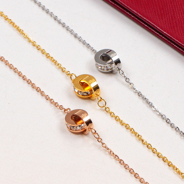 CB102 Hot sale 316L Fashion Stainless Steel Double annulation bracelet&bangle with diamond