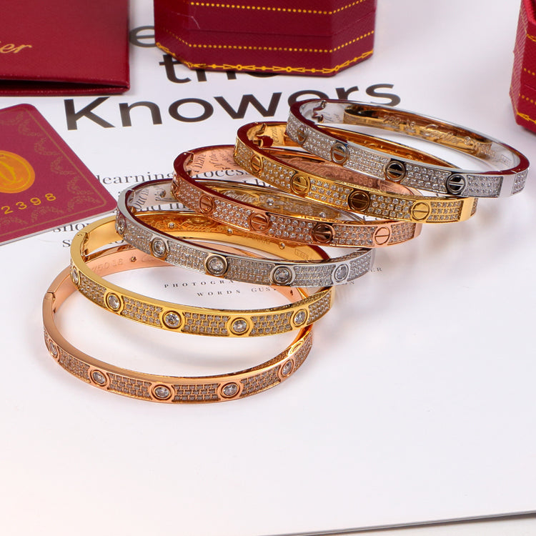 CD2 Titanium steel Men women bracelets with full CZ silver rose gold bangle with dust bag