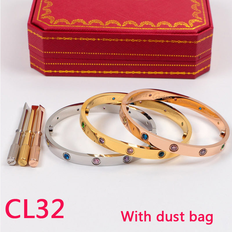 CL32 designer jewelry women bracelets Titanium stainless Steel Bracelets colorful stones Women Men gold Bangles