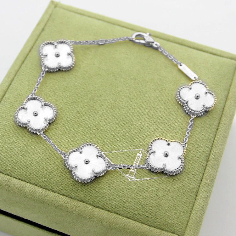 FY52 New Fashion Titanium steel silver and gold color bracelets for Women Charm flower bangle Couples gift