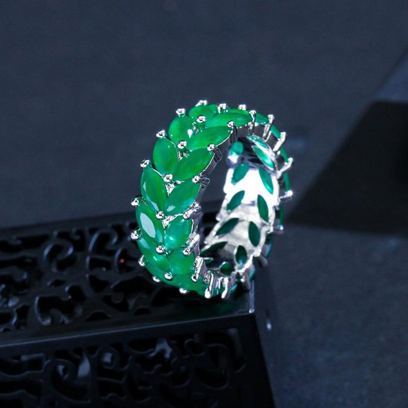 CREM08 Hot sale green and white color full CZ Ring Luxurious Fashionable Elegant Lady Crystal Ring Accessories for women jewelry