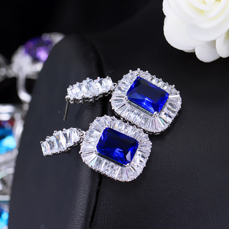 DEM06 Personalized Fashion Quality Crystal Earrings Luxurious Blue Crystal Pendant Earrings For Women Jewelry