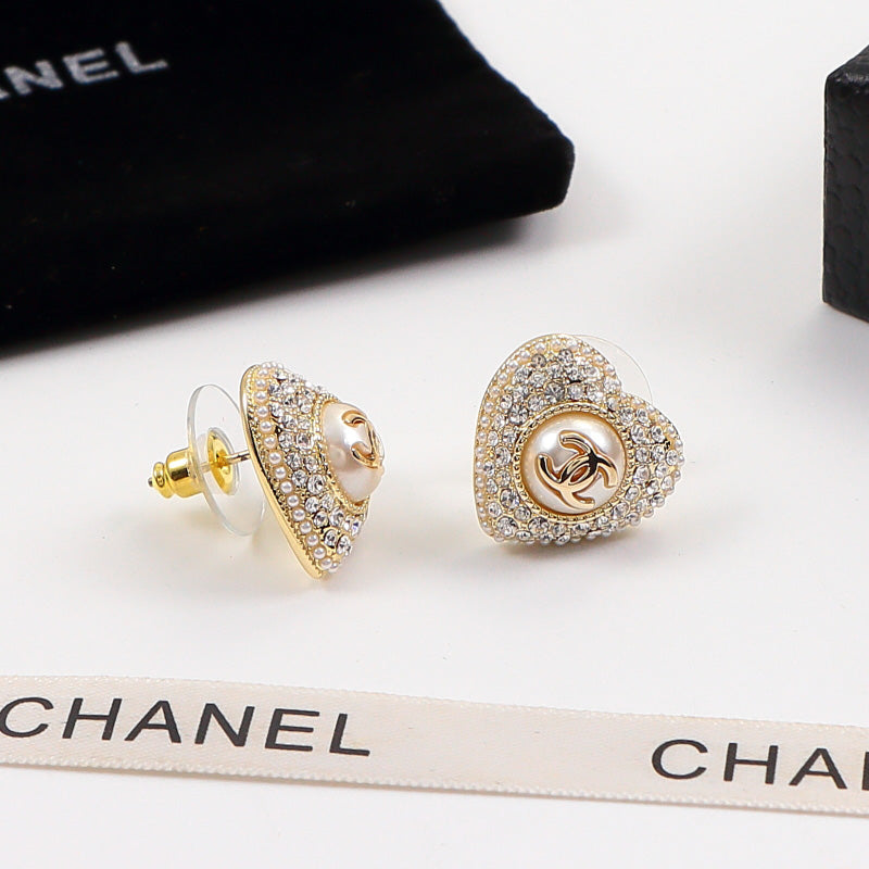 CEM193 Classic  Full Diamond Earring Designer 18K Gold Cubic Pearl Pendant Stud Earring  Women Mens  Love Promise Jewelry