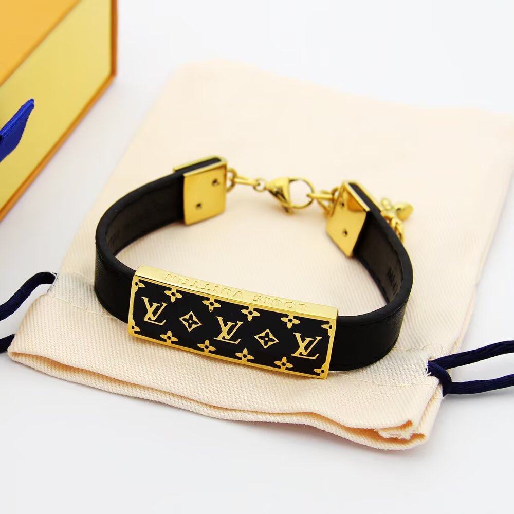 LEM265 Designer Jewelry Leather 18K Gold Plated Stainless steel Bracelet Womens Wedding Gifts