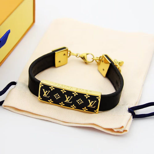 LEM265 Designer Jewelry Leather 18K Gold Plated Stainless steel Bracelet Womens Wedding Gifts