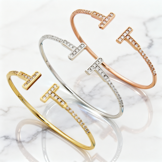 TEM39 New Fashion Titanium Steel T Bracelet Bangle for Women Gift Couples Cubic Zirconia Wedding Gift