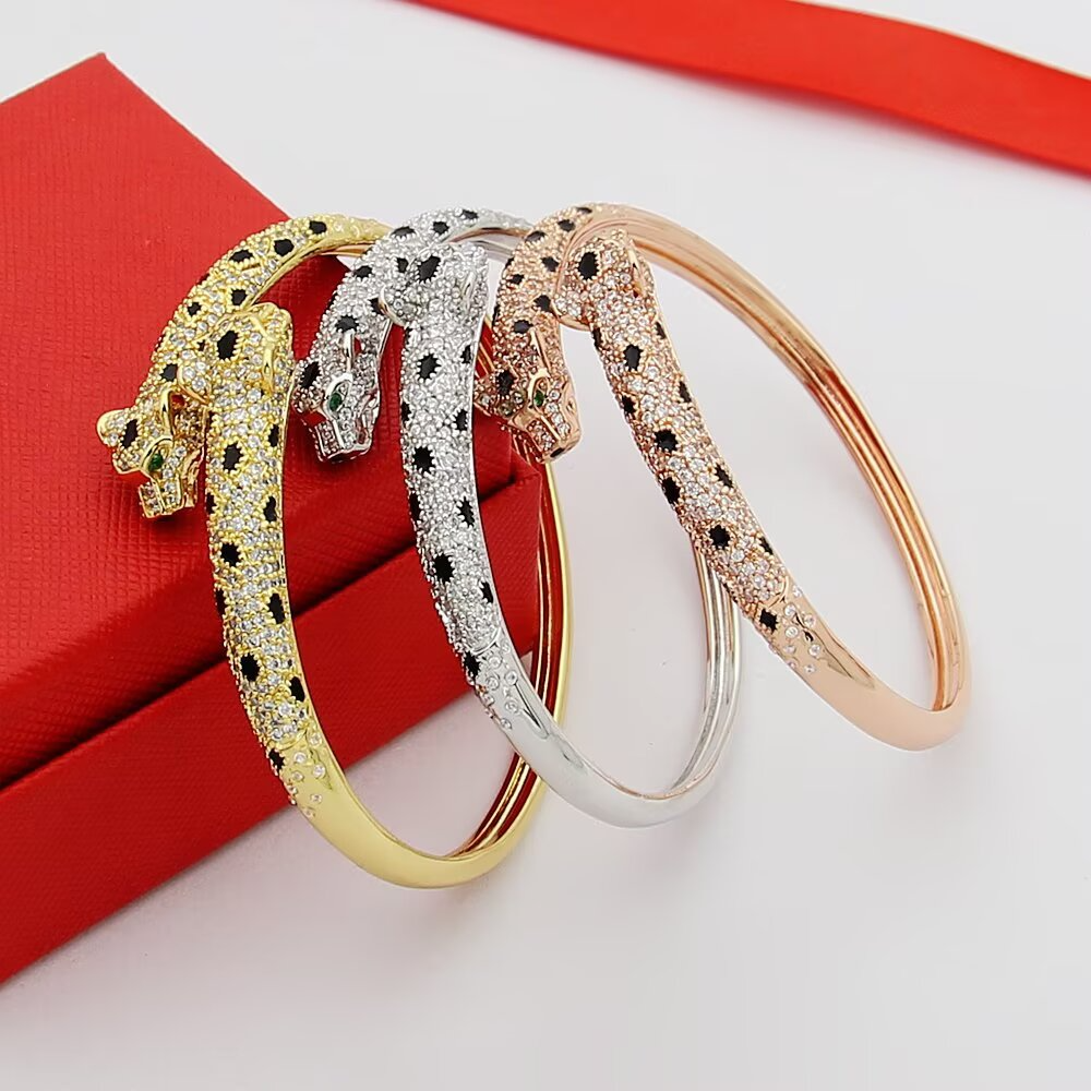 CREM230 Designer bracelets classic Miniature leopard half-diamond open bracelet couple leopard head with diamond bracelet