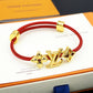 LEM389  New Fashion Open Flower Red Bracelet Metal Letter Wristband Bracelet Couple Accessories for Woman