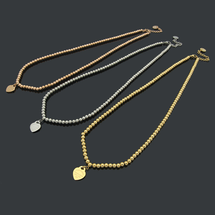 TEM40  New Fashion Titanium Steel Gold Silver Rose Color Love /Necklace for Women Charm Necklace Couples Gift