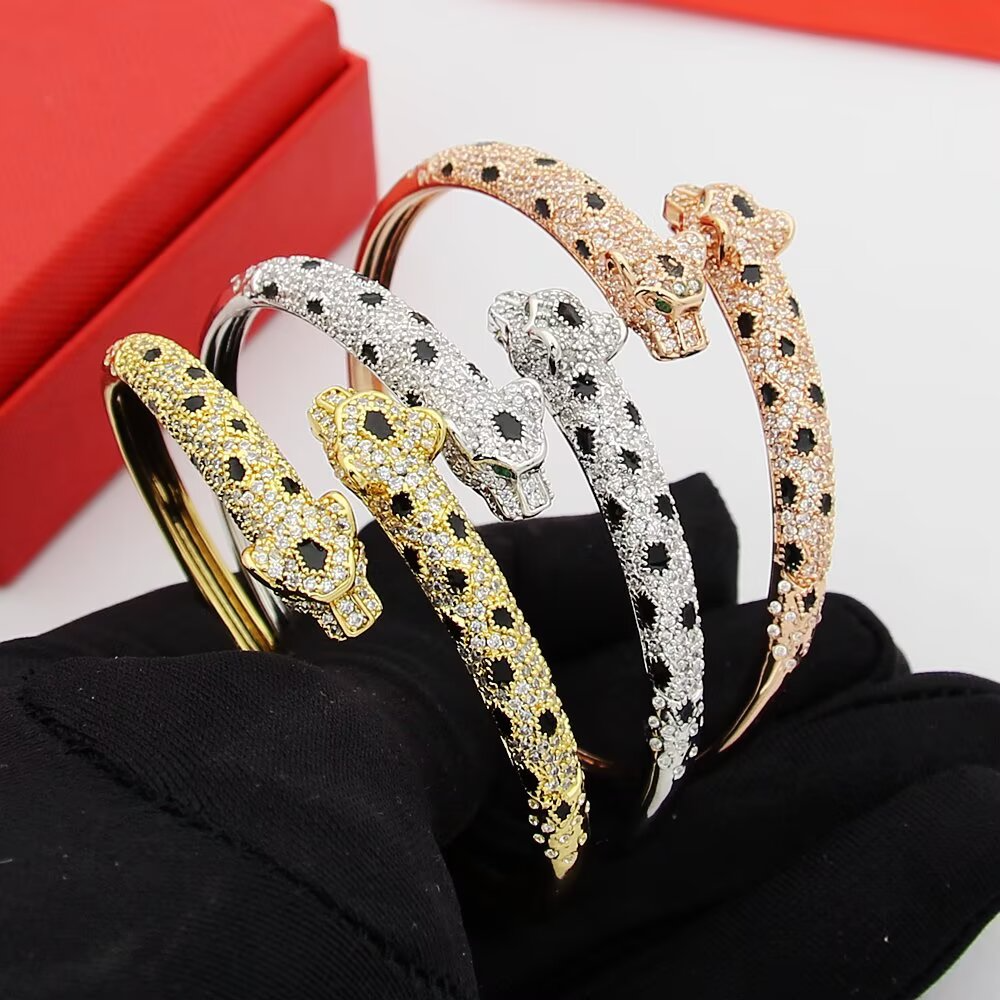 CREM230 Designer bracelets classic Miniature leopard half-diamond open bracelet couple leopard head with diamond bracelet