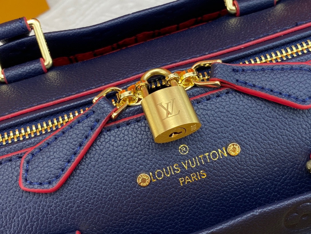 LEM290 Handbag Large Capacity Tote Bag Women Shoulder Handbag Patchwork Color Canvas Genuine Leather Hasp Lady Crossbody Bags Removable Strap Double Handle 25*19CM