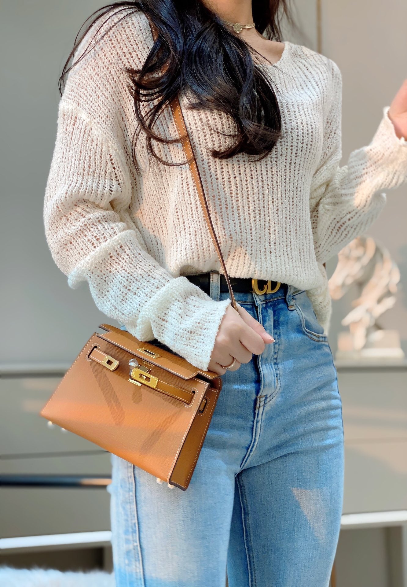 HEM92 TOP Original Top-grade original single-layer leather New Genuine Leather Women's Crossbody Stewardess 19CM