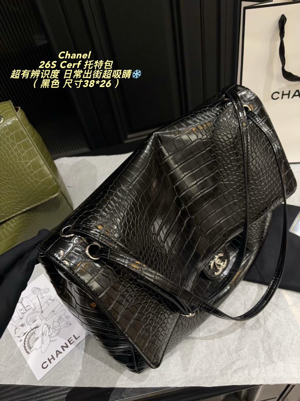 CEM353 New arrive fashion black green color bag for woman beautiful gift to choose gift size to choose 38*26cm