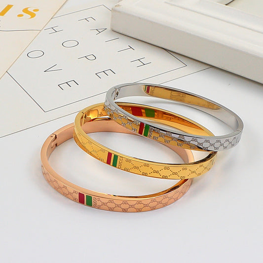 GEM120  New Arrive Titanium Steel  Bracelet for Women Couples Anel Cubic Zirconia Wedding Bands Bague Femme Not with Box