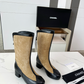 CEM297 New style color-matched fashion boots with thick heels and soft soles stylish and versatile mid-calf women's boots 4 cm taller