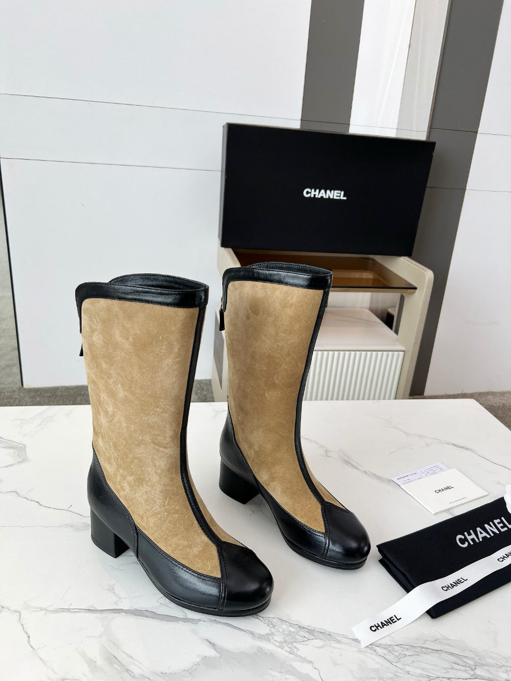 CEM297 New style color-matched fashion boots with thick heels and soft soles stylish and versatile mid-calf women's boots 4 cm taller