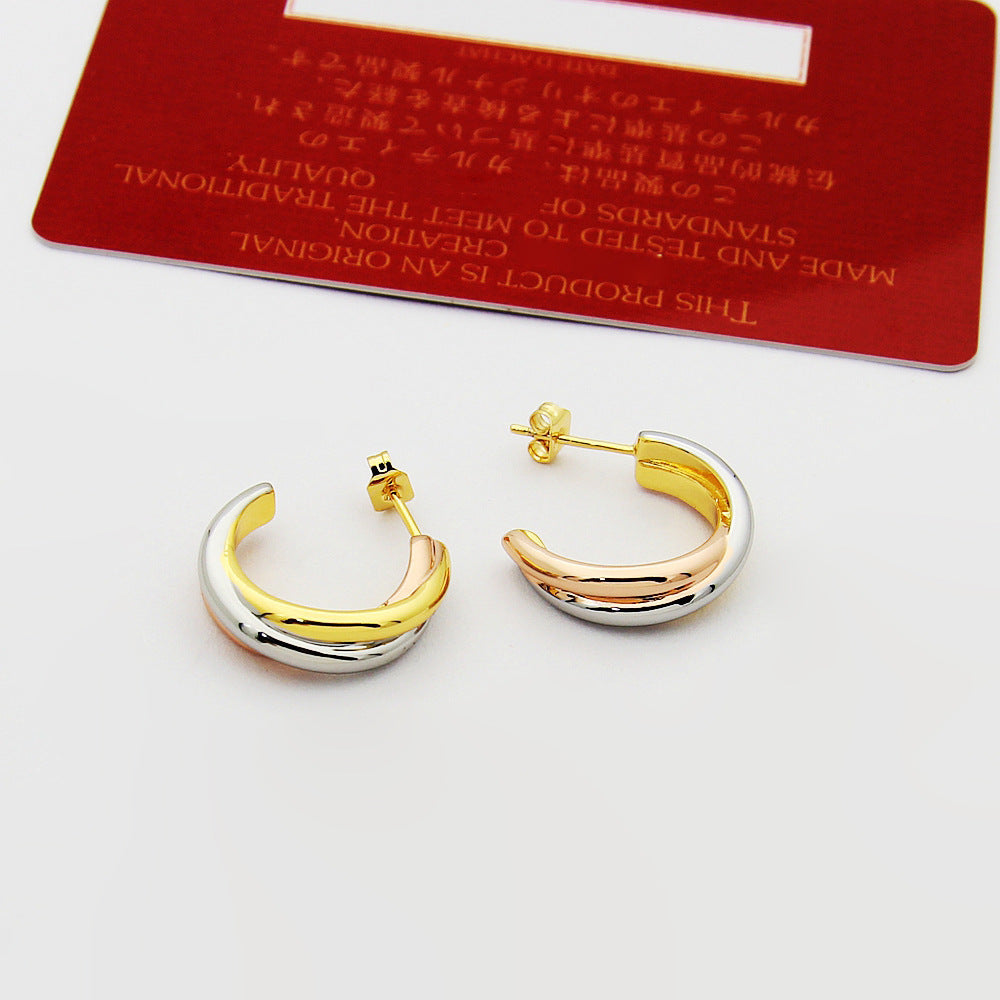 CREM212 New Arrive Fashion  Hot Sale Three-color Three-ring C-shaped Earring  for Woman Jewelry To Choose Gift