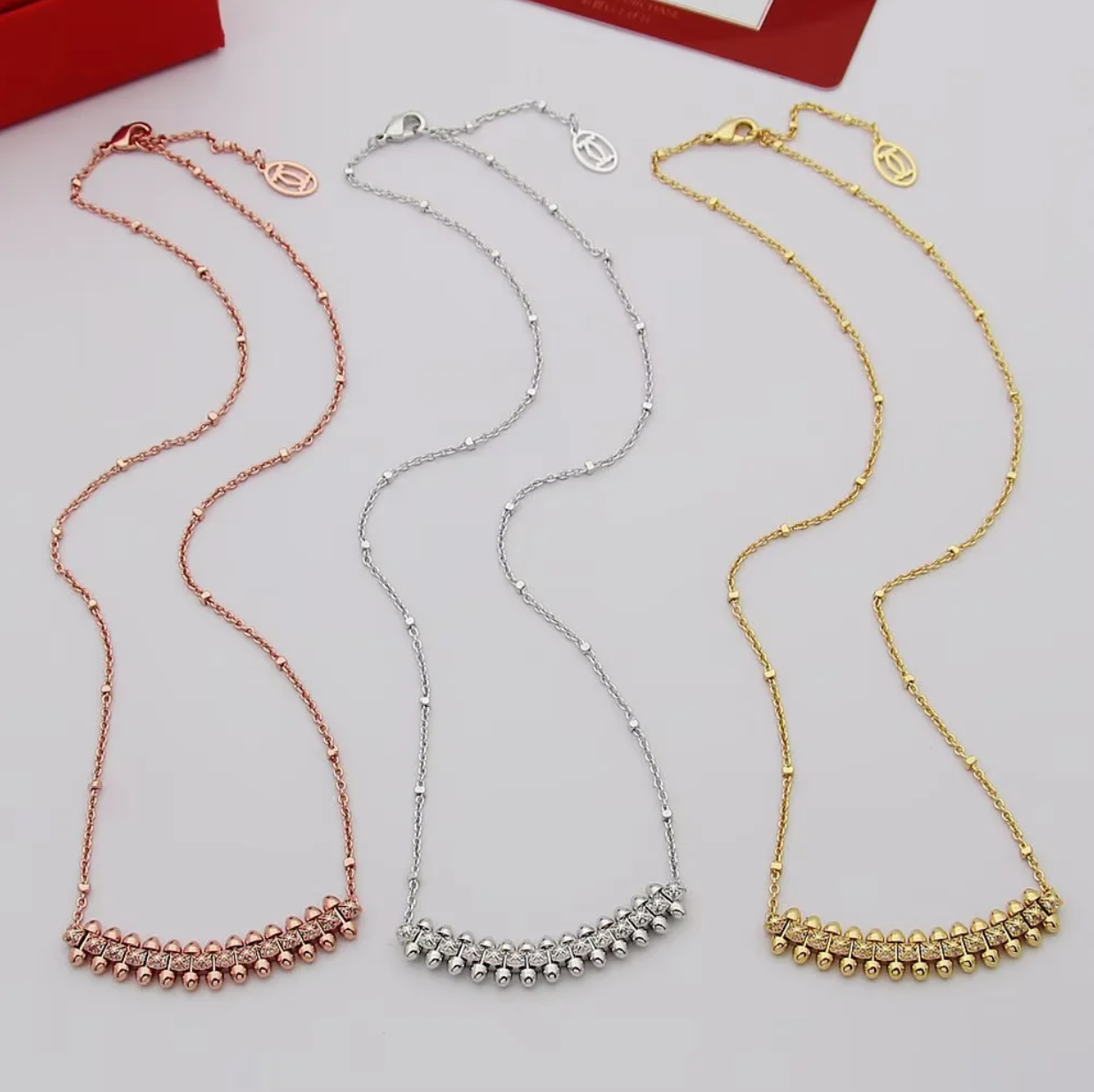 CREM223 Hot Sale Fashion Love Nail Necklace for Women Jewelry Couples Cubic Zirconia Wedding Necklace Bague Femme