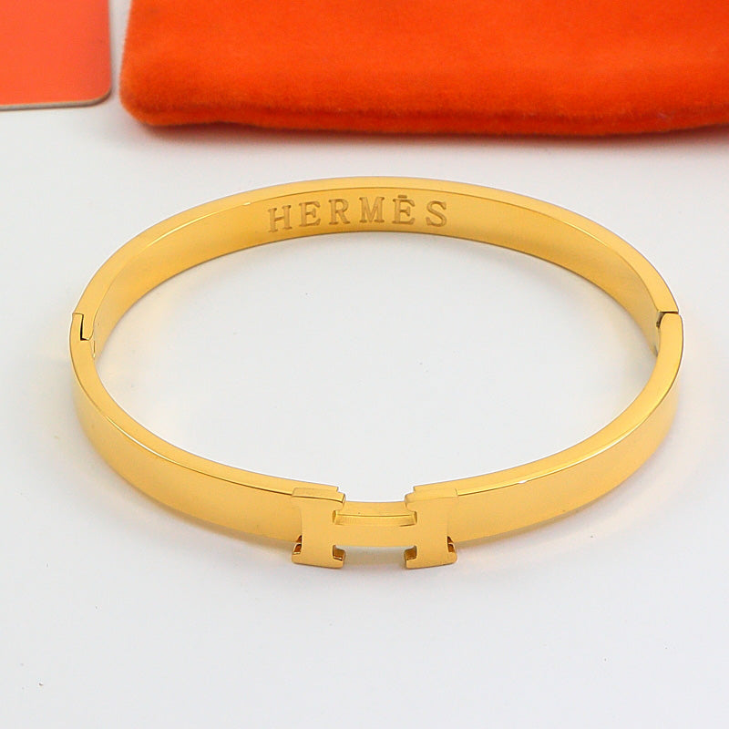 HEM72 New arrive Fashion  Stainless Steel Wedding gold silver color H bracelet bangle Bague Femme for woman gift