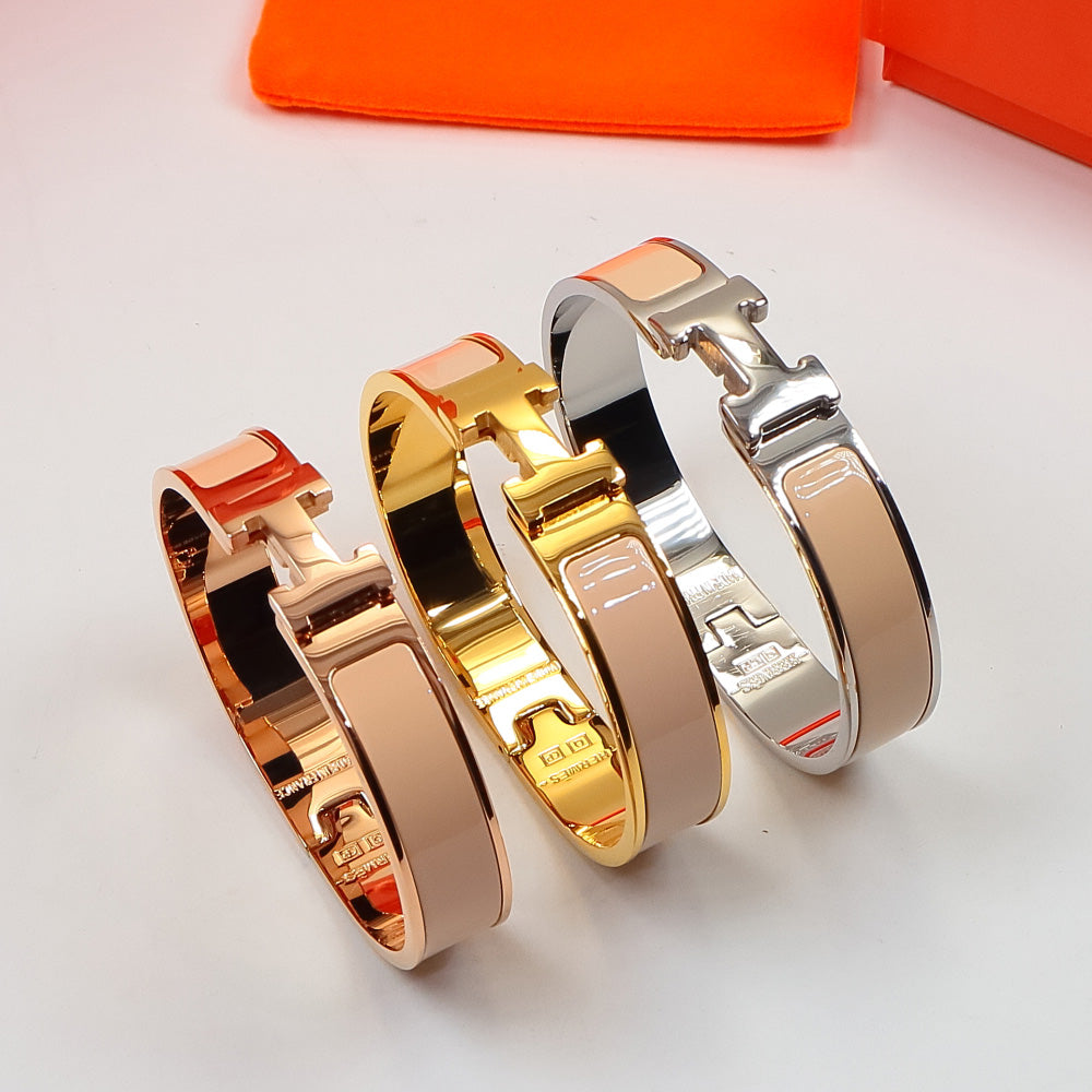 HEM78 Mini Kell  Stainless Steel Wholesale 18K Rose Gold Multi-color Gold Enamel Narrow-edge Bracelet in Milk Tea Color for Woman Gift