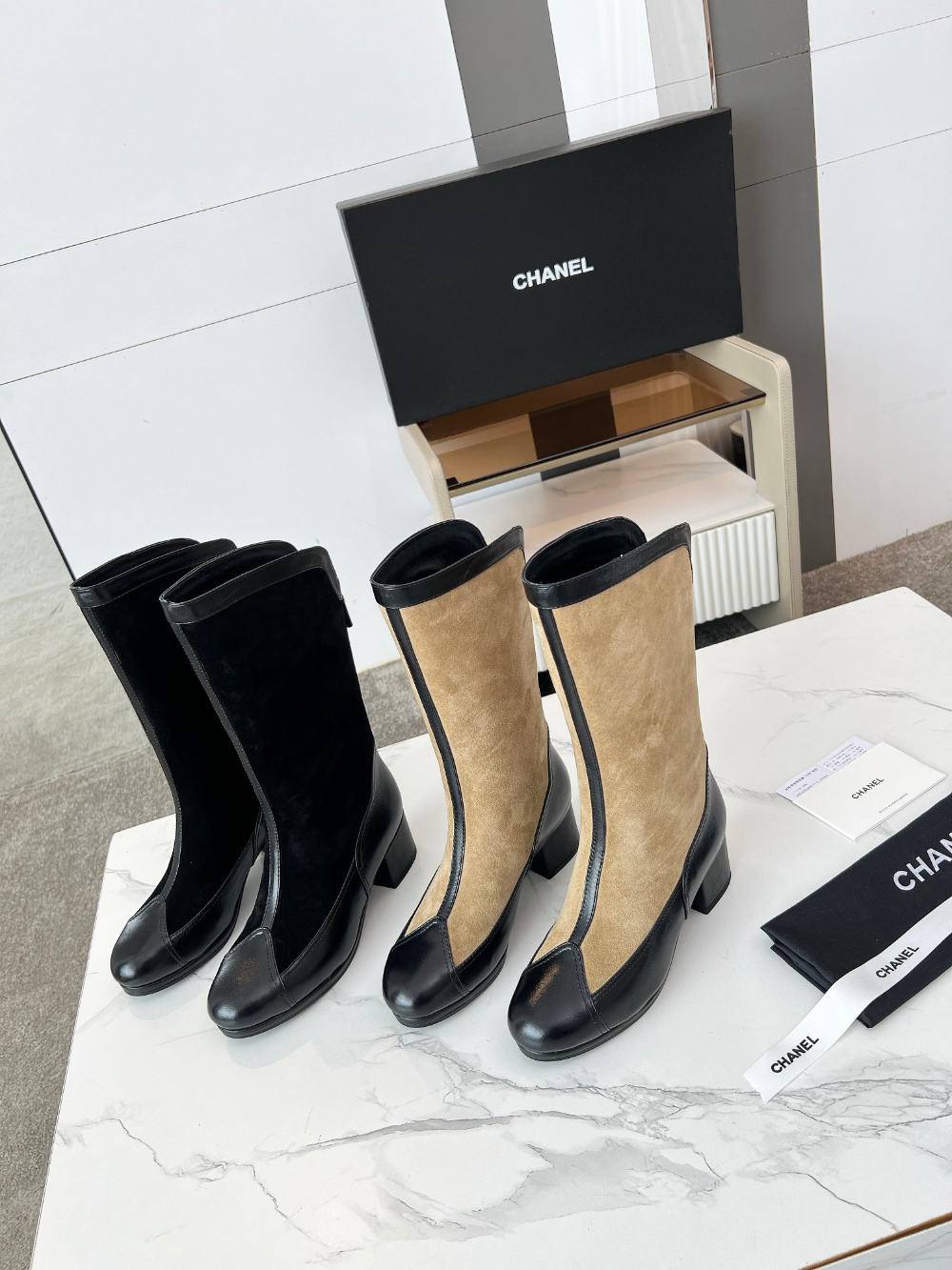 CEM297 New style color-matched fashion boots with thick heels and soft soles stylish and versatile mid-calf women's boots 4 cm taller