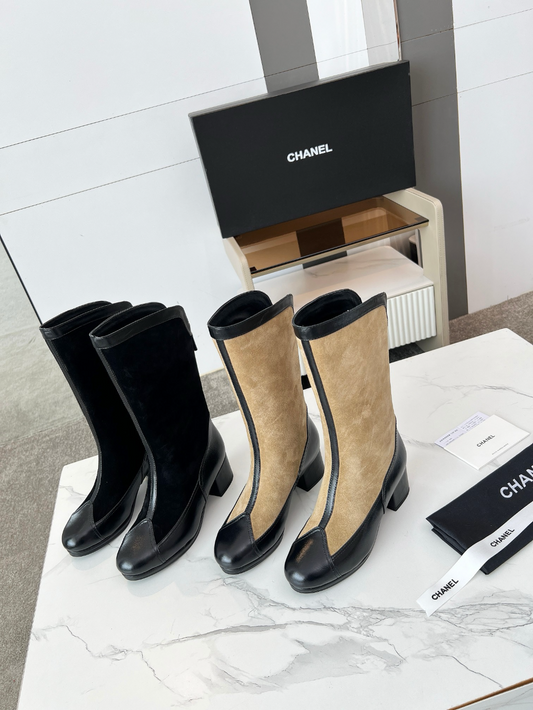 CEM297 New style color-matched fashion boots with thick heels and soft soles stylish and versatile mid-calf women's boots 4 cm taller