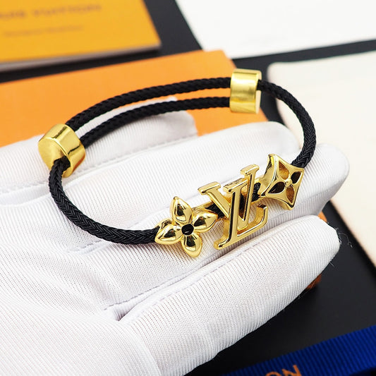 LEM386  New Arrive Fashion Open Flower Bracelet Metal Letter Wristband Bracelet Couple Accessories for Woman