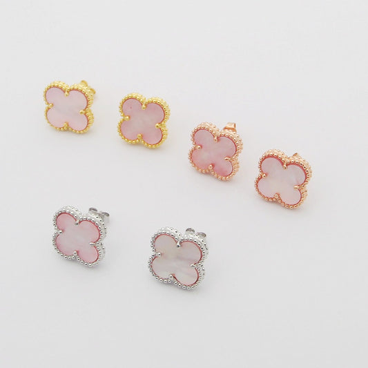 VEM31 Fashion Design Single-flower Pink Colored Shell Earrings Charm for Women Gold Jewelry