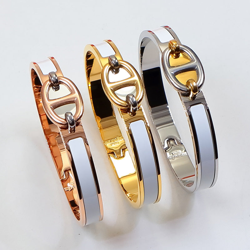 HEM75 Stainless Steel Wedding gold silver color Pig nose enamel bracelet bangle Bague Femme for woman gift