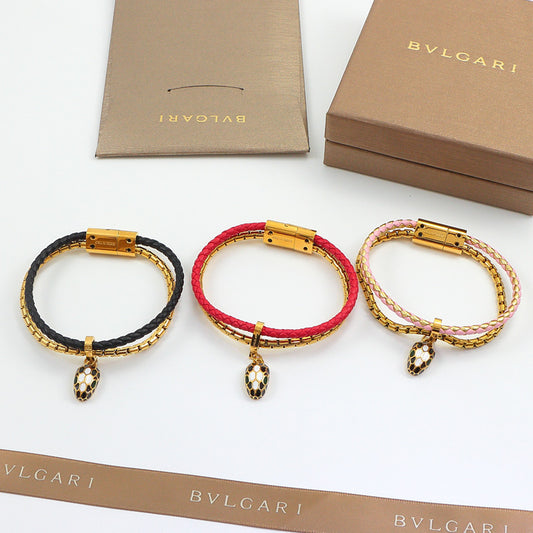 BEM35 Designer Jewelry Leather 18K Gold Plated Stainless Steel Women Men Bracelets Bangles Wedding Gifts