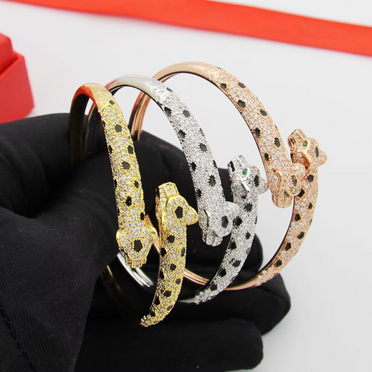 CREM230 Designer bracelets classic Miniature leopard half-diamond open bracelet couple leopard head with diamond bracelet