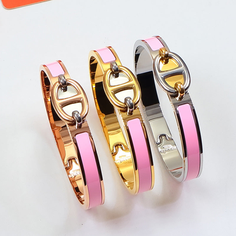 HEM75 Stainless Steel Wedding gold silver color Pig nose enamel bracelet bangle Bague Femme for woman gift