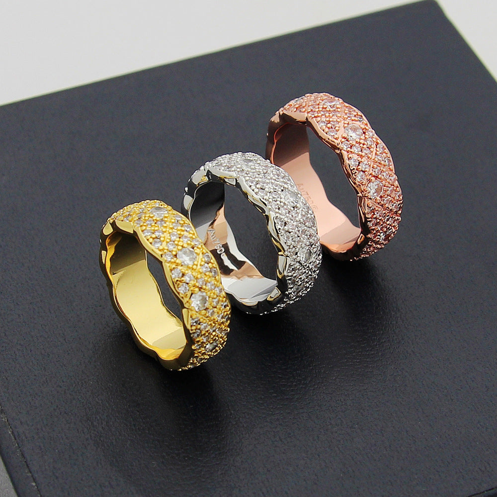 CEM235 Titanium Steel Patterned Full Diamond Ring with Stone for Women Men Couples Wedding Rings Bands Bague Femme