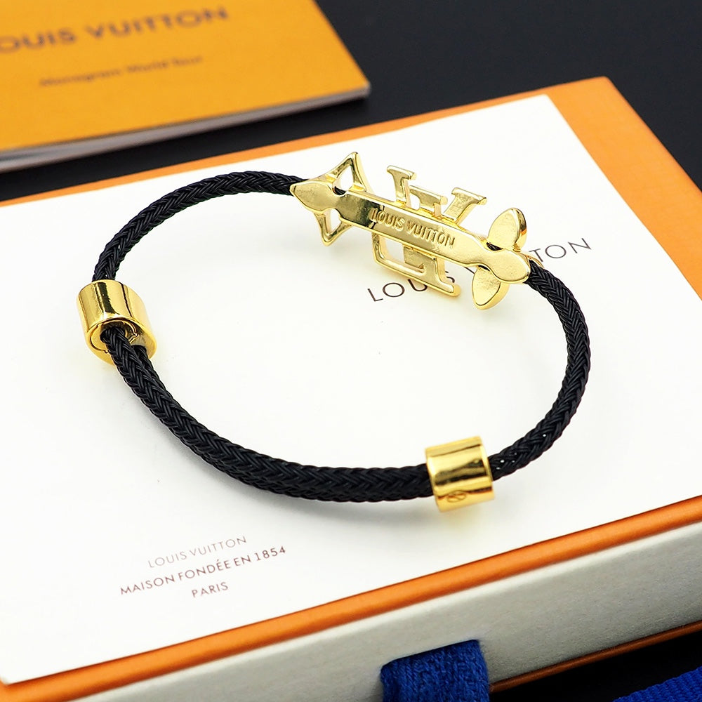 LEM386  New Arrive Fashion Open Flower Bracelet Metal Letter Wristband Bracelet Couple Accessories for Woman
