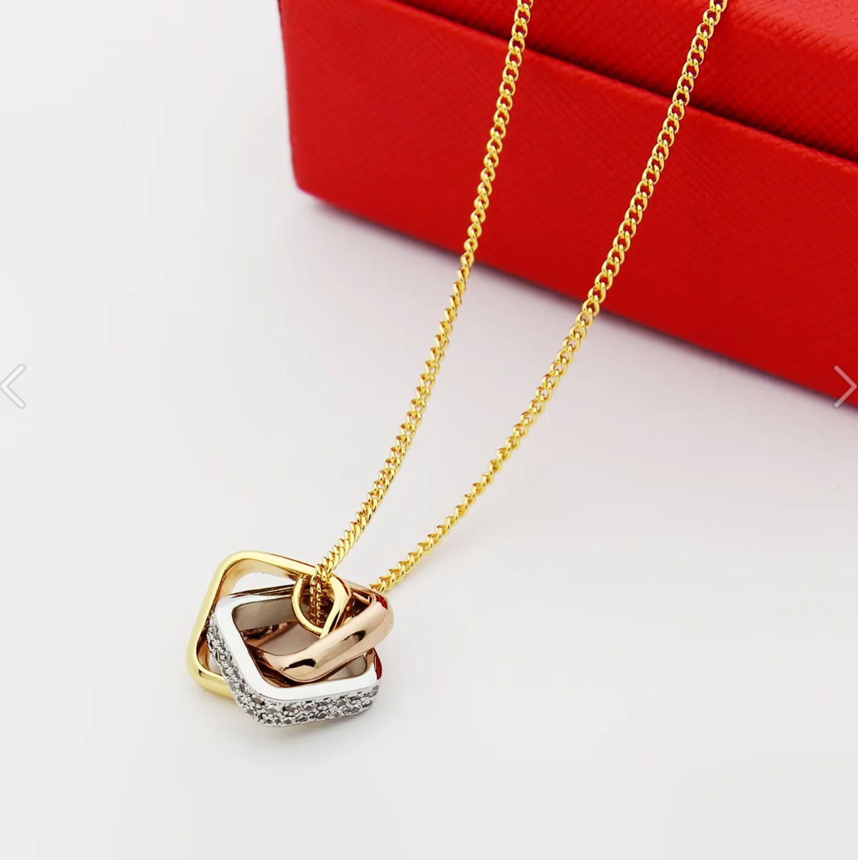 CREM211  New Arrive Fashion Square Three-ring, Three-color Necklace with Diamonds Necklce for Woman Brass Material Jewelry To Choose Gift