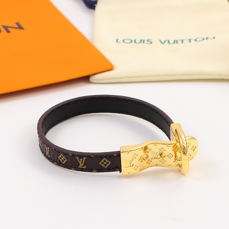 LEM402 New Fashion Open Flower Gold Color Bracelet Metal Letter Wristband Bracelet Couple Accessories for Woman