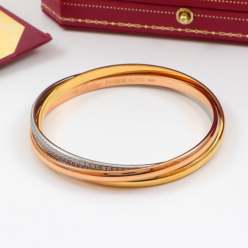 CREM217  New Arrive Fashion Hot Sale Three-ring Bracelet Love Braclet with Diamond for Woman Jewelry To Choose Gift 17cm