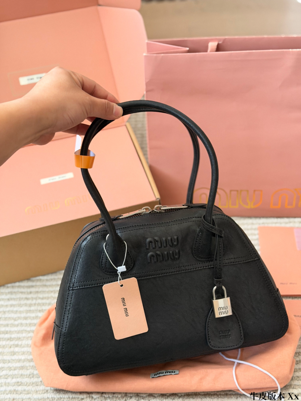 MIU08  New arrive fashion black brown pink white coffee bag for woman hands bag beautiful gift to choose gift   32*22cm