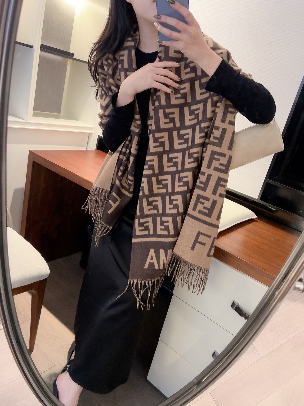 FEM22 Women Cashmere Designer Scarf Full Letter Printed Scarves Soft Touch Warm Wraps With Tags Autumn Winter Long Shawls 180✖️60cm